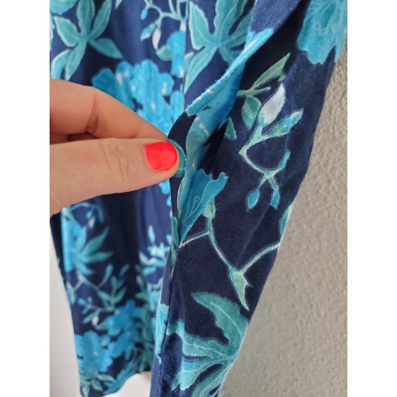 LA CERA Womens XL‎ Blue Tropical Floral Short Sleeve Midi Cotton Dress Pockets - Picture 5 of 9
